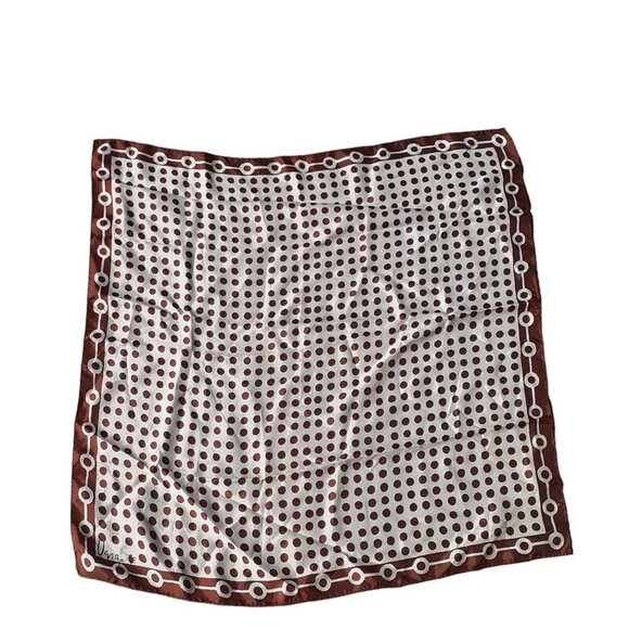 Vintage Signed Vera Scarf Polka Contrasting Border Hand Rolled Silk Square 31" - Picture 8 of 9